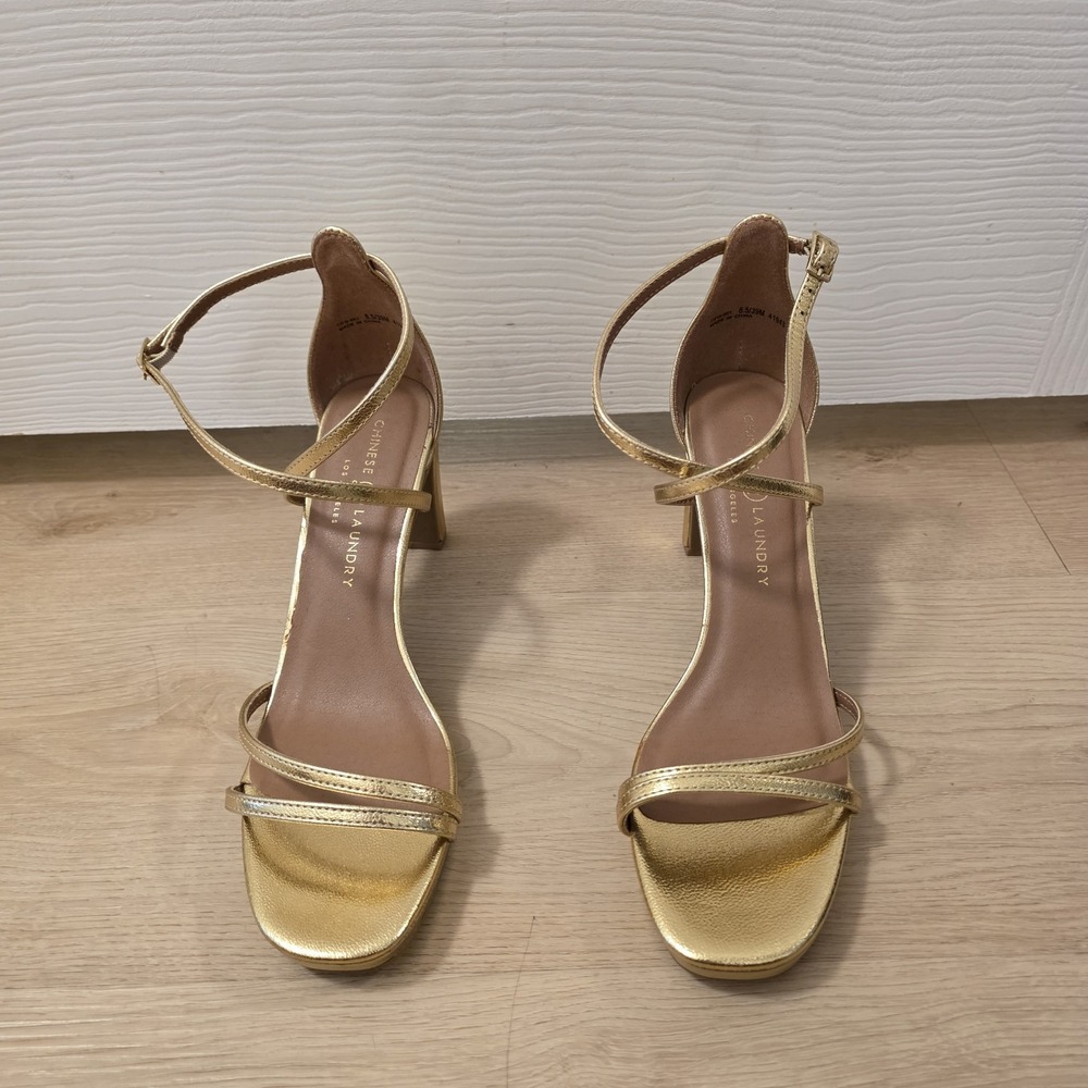 Chinese Laundry Gold Party Glam Going Out Sexy Strappy Sandal Heels Size 8.5M - Picture 5 of 11